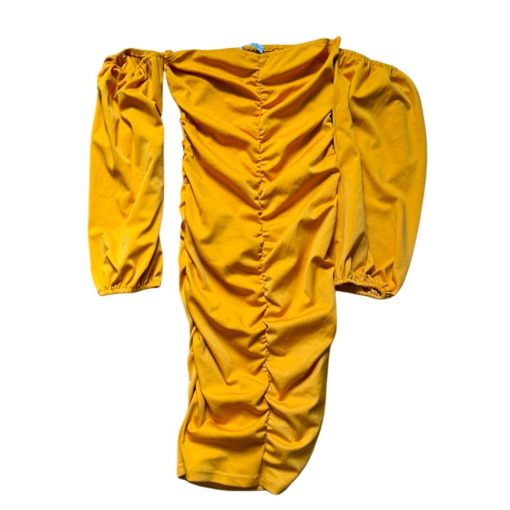 Yellow One Shoulder Ruched Bodycon Dress